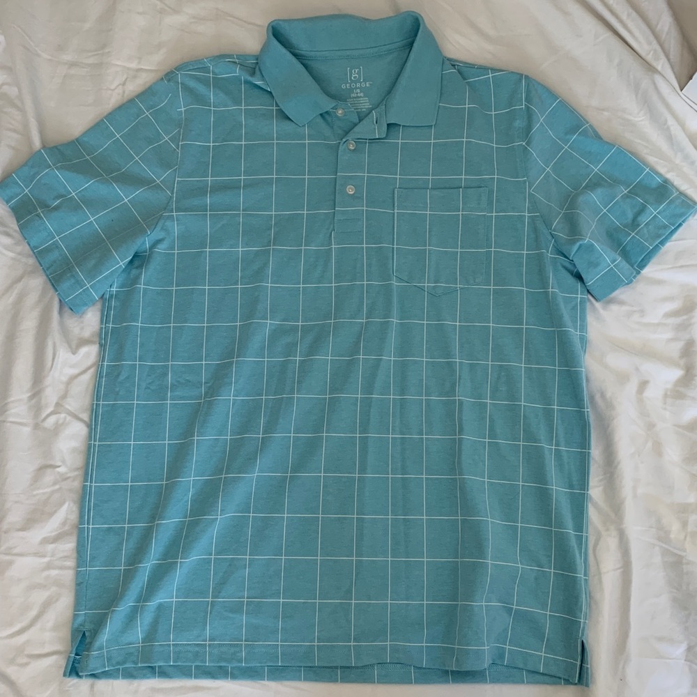 George blue and white plaid polo shirt